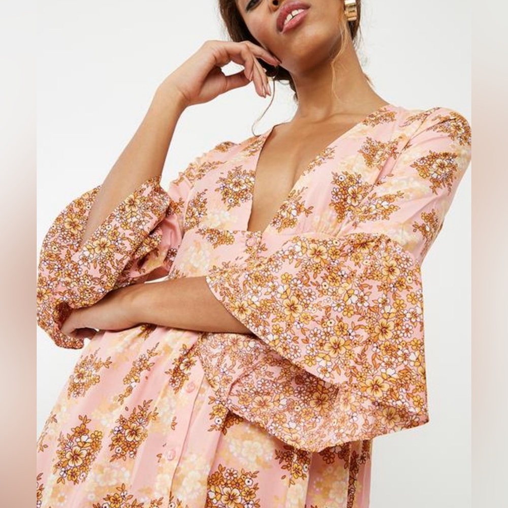 Vera Moda Floral Eavis Maxi Dress In Rose Tan Size M Romantic Wedding - Picture 15 of 16